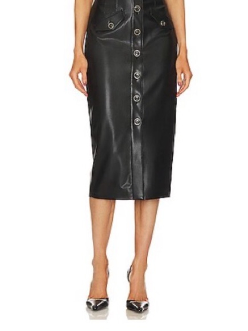 Veronica Beard Vegan Leather Black Mid Length Skirt Size 6